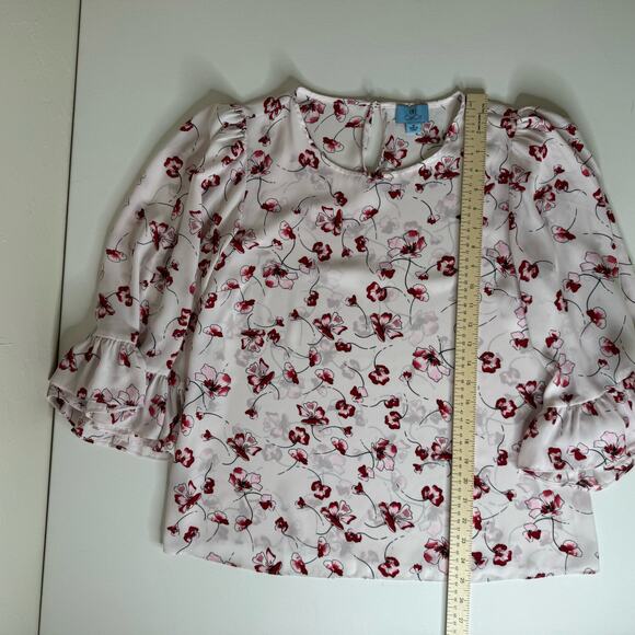 CeCe Womens Sheer 3/4 Sleeve Blouse in Red and Pink Floral Sz M | Feminine Girly - Picture 11 of 12